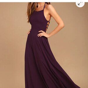 Lulu's Strappy To Be Here Purple Lace-Up Maxi Halter Dress Formal High Neck NWT